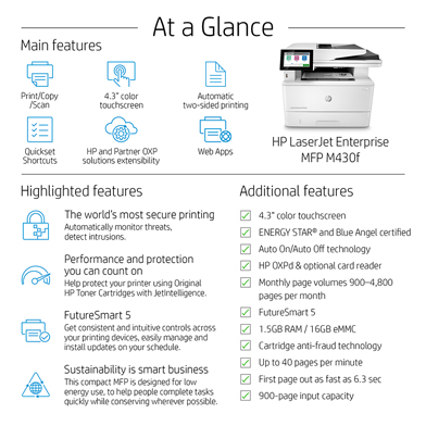 HP LaserJet Enterprise MFP M430f A4 Mono Multifunction Laser Printer