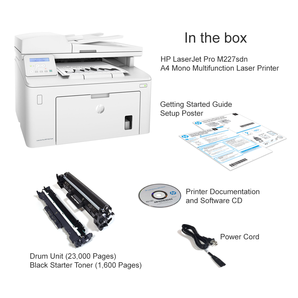 Hp Laserjet Pro M227sdn A4 Mono Multifunction Laser Printer G3q74a