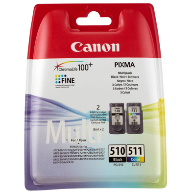 Canon PG-510/CL-511 Black & Tri-Colour Ink Cartridge Multipack K (220 Pages) CMY (244 Pages)