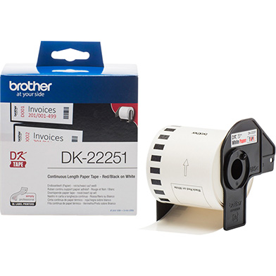 Brother DK22251 DK-22251 62mm Continuous Paper Label Roll (BLACK AND RED ON WHITE)