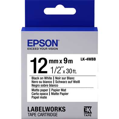 Epson C53S654023 LK-4WBB Matte Paper Label Cartridge (Black/White) (12mm x 9m)