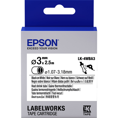 Epson C53S654903 LK-4WBA3 Heat Shrink Tube Label Cartridge (Black/White) (D3mm x 2.5m)