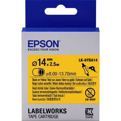 Epson C53S656905 LK-6YBA14 Heat Shrink Tube Label Cartridge (Black/Yellow) (D14mm x 2.5m)