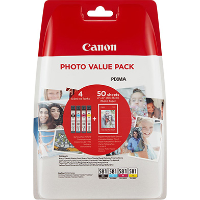 Canon CLI-581 CMYK Ink Cartridge + Photo Paper Value Pack