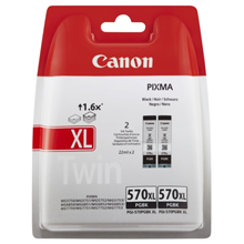 Canon PGI-570PGBKXL High Capacity Black Ink Cartridge Twin Pack (500 Pages)