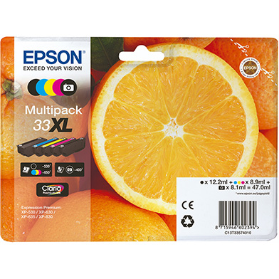 Epson 33XL Ink Cartridge Multipack CMY (650 Pages) K (530 Pages) Photo Black (400 Pages)