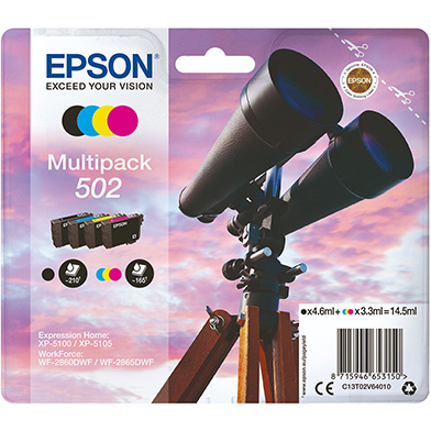 Epson 502 Ink Cartridge Multipack CMY (160 Pages) K (210 Pages)
