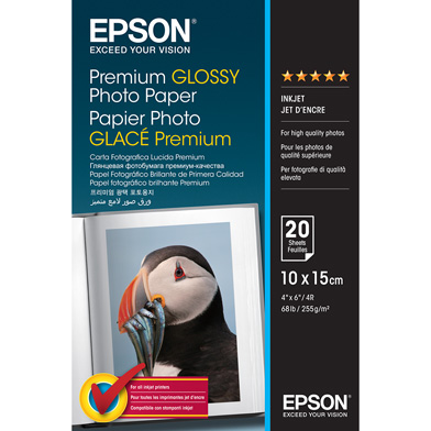 Epson C13S041706 Premium Glossy Photo Paper - 255gsm (10 x 15cm / 20 Sheets)