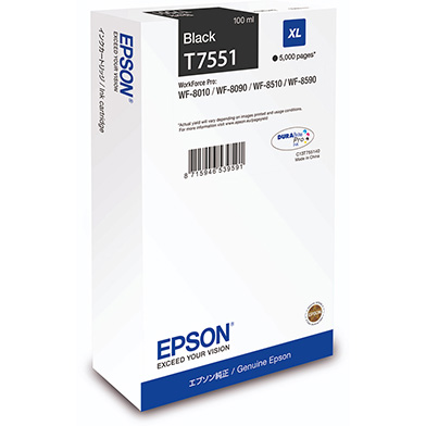 Epson C13T755140 T7551 Black XL Ink Cartridge (5,000 Pages)