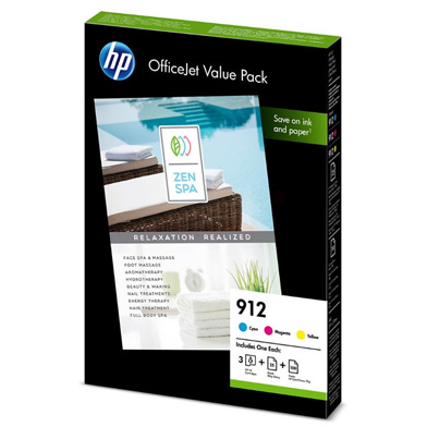 HP 912 Ink and Paper Value Pack CMY (315 Pages)