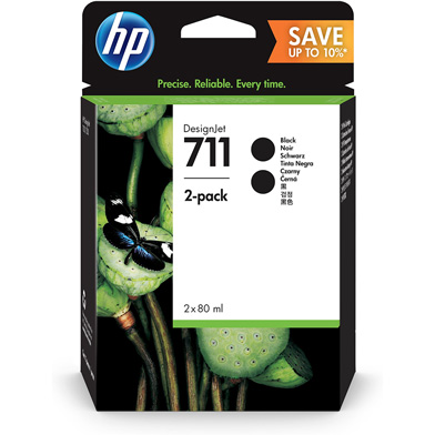 HP P2V31A 711 Hi-Cap Black Ink Cartridge (80ml) 2 Pack