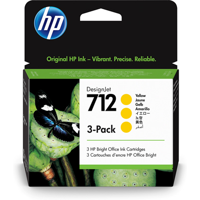 HP 3ED79A 712 3-Pack Yellow DesignJet Ink Cartridges (29ml)