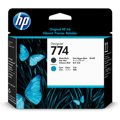 HP P2W01A 774 Matte Black/Cyan Gray DesignJet Printhead