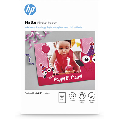 HP 7HF70A Matte Photo Paper - 180gsm (25 Sheets / 10 x 15 cm)