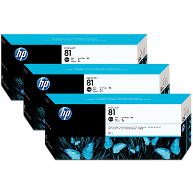 HP 81 3-Pack Black Dye Ink Cartridges (680ml)