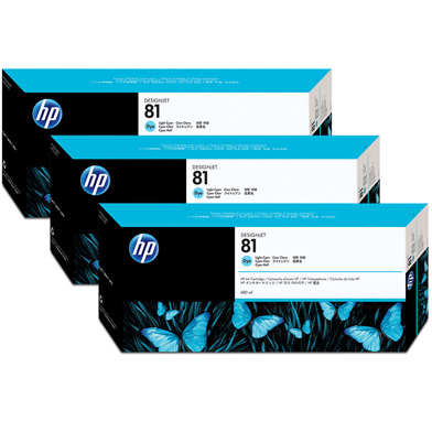 HP C5070A 81 3-Pack Light Cyan Dye Ink Cartridges (680ml)