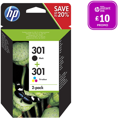 HP 301 Black and Tri-Colour Ink Cartridges CMY (165 Pages) K (190 Pages)