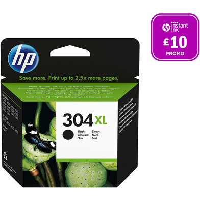 HP N9K08AE 304XL Black Ink Cartridge (300 Pages)