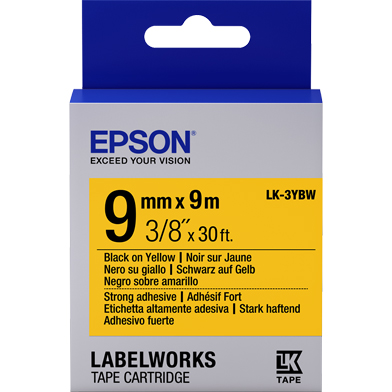 Epson C53S653005 LK-3YBW Strong Adhesive Label Cartridge (Black/Yellow) (9mm x 9m)