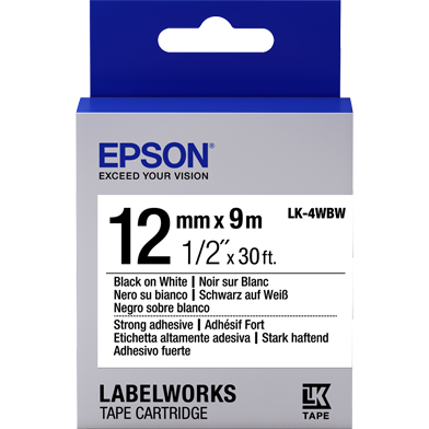 Epson C53S654016 LK-4WBW Strong Adhesive Label Cartridge (Black/White) (12mm x 9m)