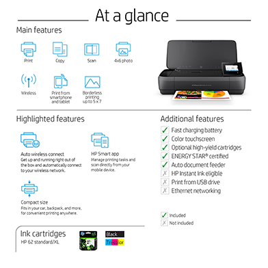 HP OfficeJet 250 A4 Colour Mobile Multifunction Inkjet Printer - CZ992A