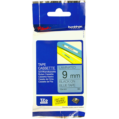 Brother TZE521 TZe-521 9mm Labelling Tape (BLACK ON BLUE)
