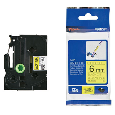 Brother TZEFX611 TZe-FX611 6mm Flexible Labelling Tape (BLACK ON YELLOW)