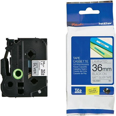 Brother TZEM961 TZe-M961 36mm Labelling Tape (BLACK ON MATTE SILVER)