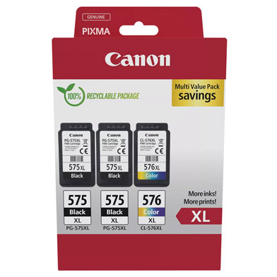 Canon 5437C004 PG-575XL/CL-576XL Ink Value Pack CMY (300 Pages) K (2 x 400 Pages)