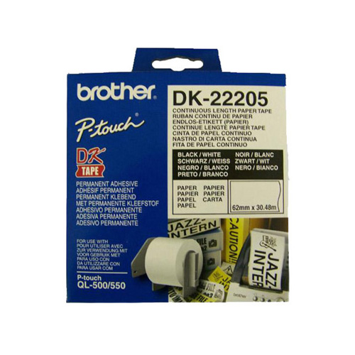 Brother DK-22205 62mm Continuous Paper Label Roll (BLACK ON WHITE)