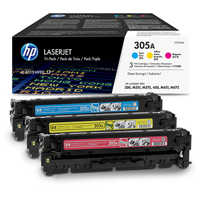 HP CF370AM 305A Tri-Pack Toner Cartridges CMY (2,600 Pages)