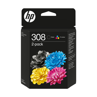 HP 6L6S6UE 308 2-Pack Black/Tri-Colour Ink Value Pack CMY (120 Pages) K (160 Pages)