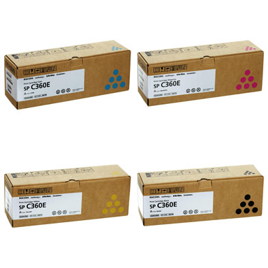 Ricoh RICOHSPC360VAL SPC360E Toner Cartridge Value Pack CMY (1,500 Pages) K (2,500 Pages)