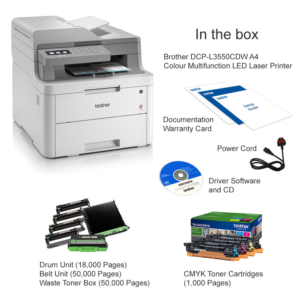 Brother DCP-L3550CDW A4 Colour Multifunction LED Laser Printer -  DCPL3550CDWZU1