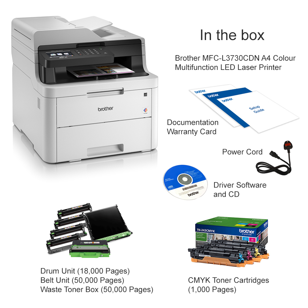 Brother MFC-L3730CDN Colour Multifunction Printer - LED - A4 - USB /  Ethernet, Duplex, 2400 x 600 dpi - Hunt Office Ireland