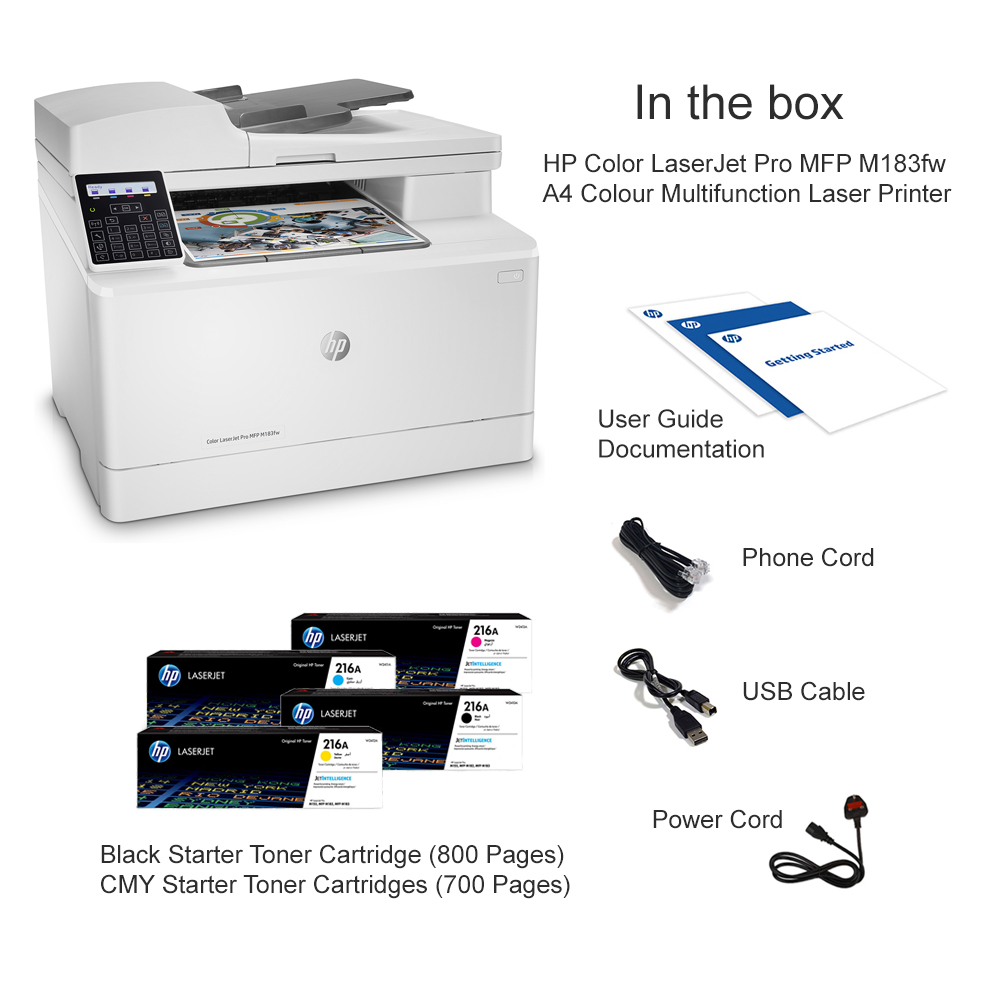 HP Color LaserJet Pro MFP M183fw A4 Colour Multifunction Laser Printer -  7KW56A